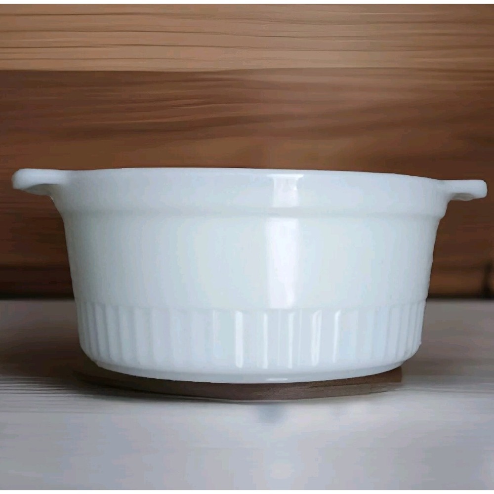 Vintage Fire King Casserole Dish Round Anchor Hocking Ribbed White 1 Qt USA Made